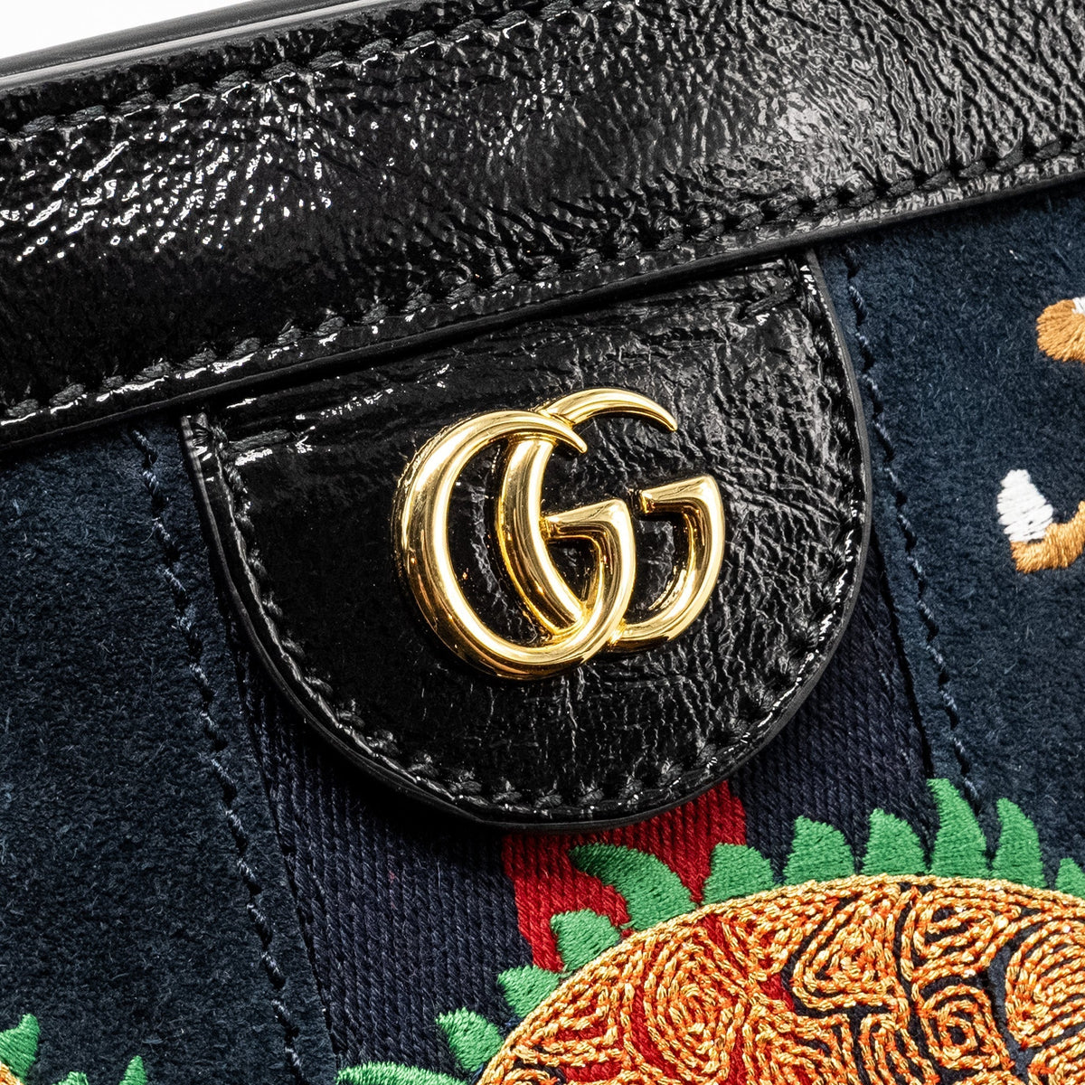 GUCCI OPHIDIA CHAIN BAG DRAGON EMBROIDERED SUEDE BLUE/BLACK/MULTICOLOUR GHW
