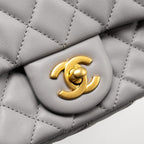 CHANEL PEARL CRUSH MINI SQUARE FLAP BAG LAMBSKIN LIGHT GREY GHW (MICROCHIP)