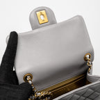 CHANEL PEARL CRUSH MINI SQUARE FLAP BAG LAMBSKIN LIGHT GREY GHW (MICROCHIP)