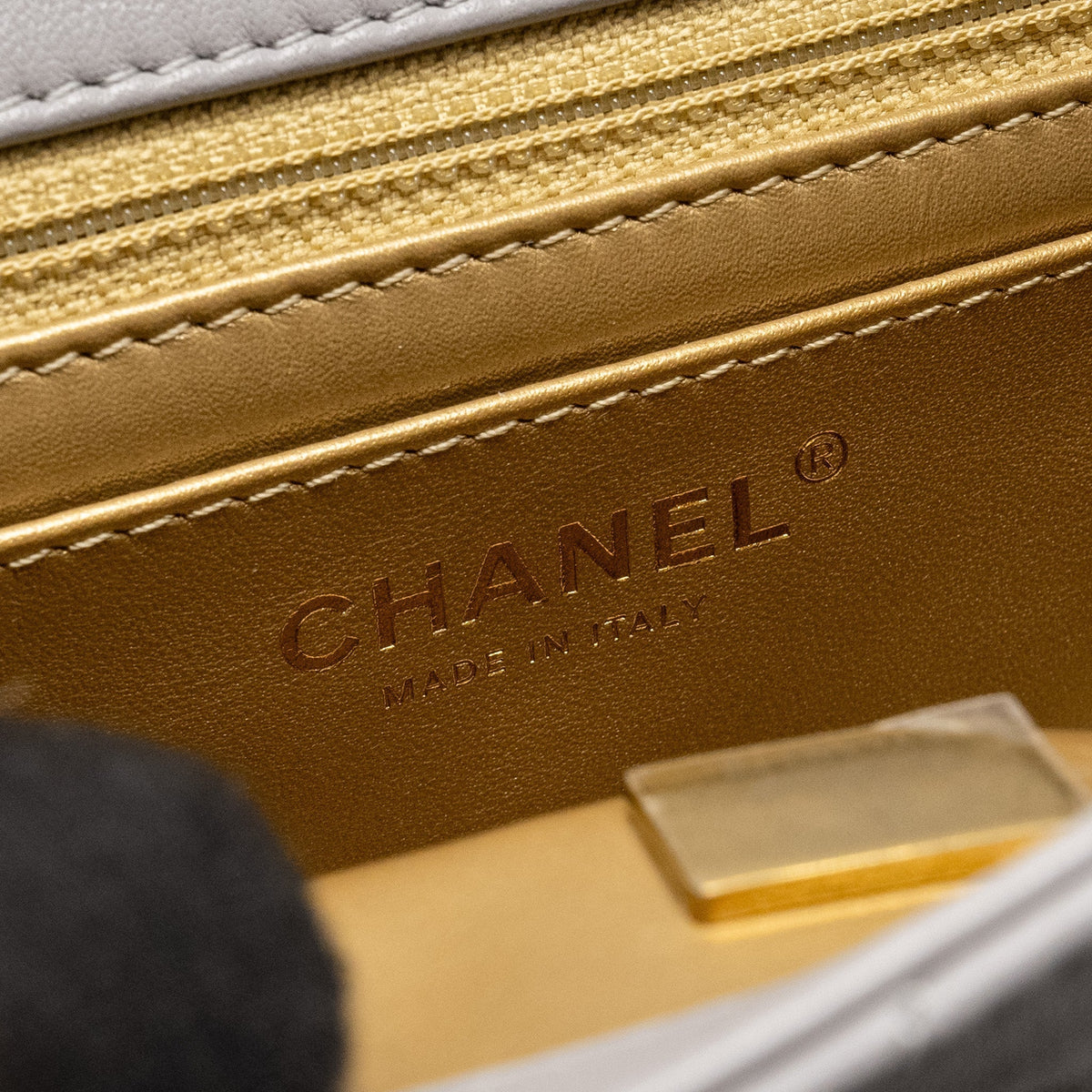 CHANEL PEARL CRUSH MINI SQUARE FLAP BAG LAMBSKIN LIGHT GREY GHW (MICROCHIP)