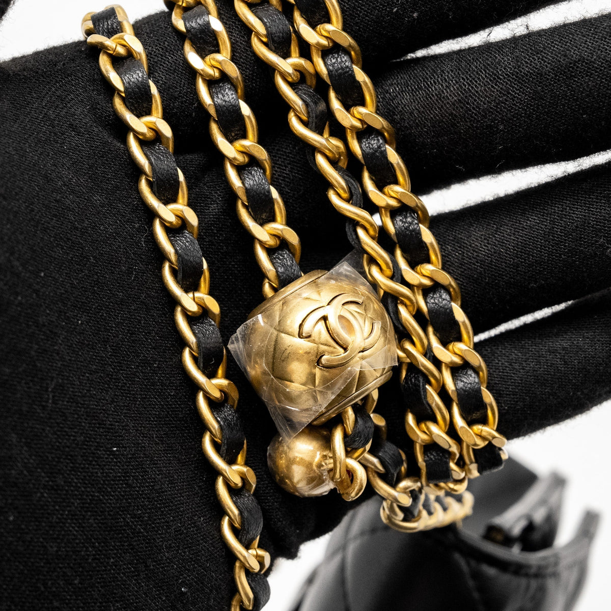 CHANEL PEARL CRUSH WALLET ON CHAIN LAMBSKIN BLACK GHW (MICROCHIP)
