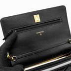 CHANEL PEARL CRUSH WALLET ON CHAIN LAMBSKIN BLACK GHW (MICROCHIP)