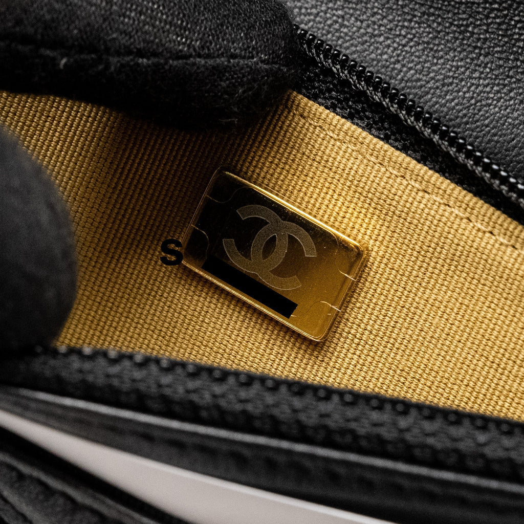 CHANEL PEARL CRUSH WALLET ON CHAIN LAMBSKIN BLACK GHW (MICROCHIP)