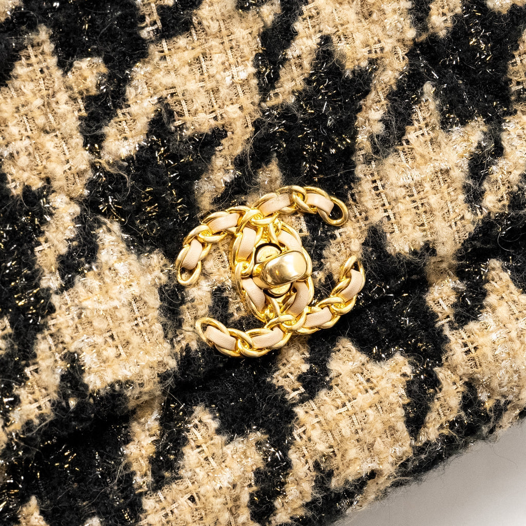 CHANEL SMALL 19 BAG TWEED BEIGE / BLACK MULTICOLOUR HARDWARE