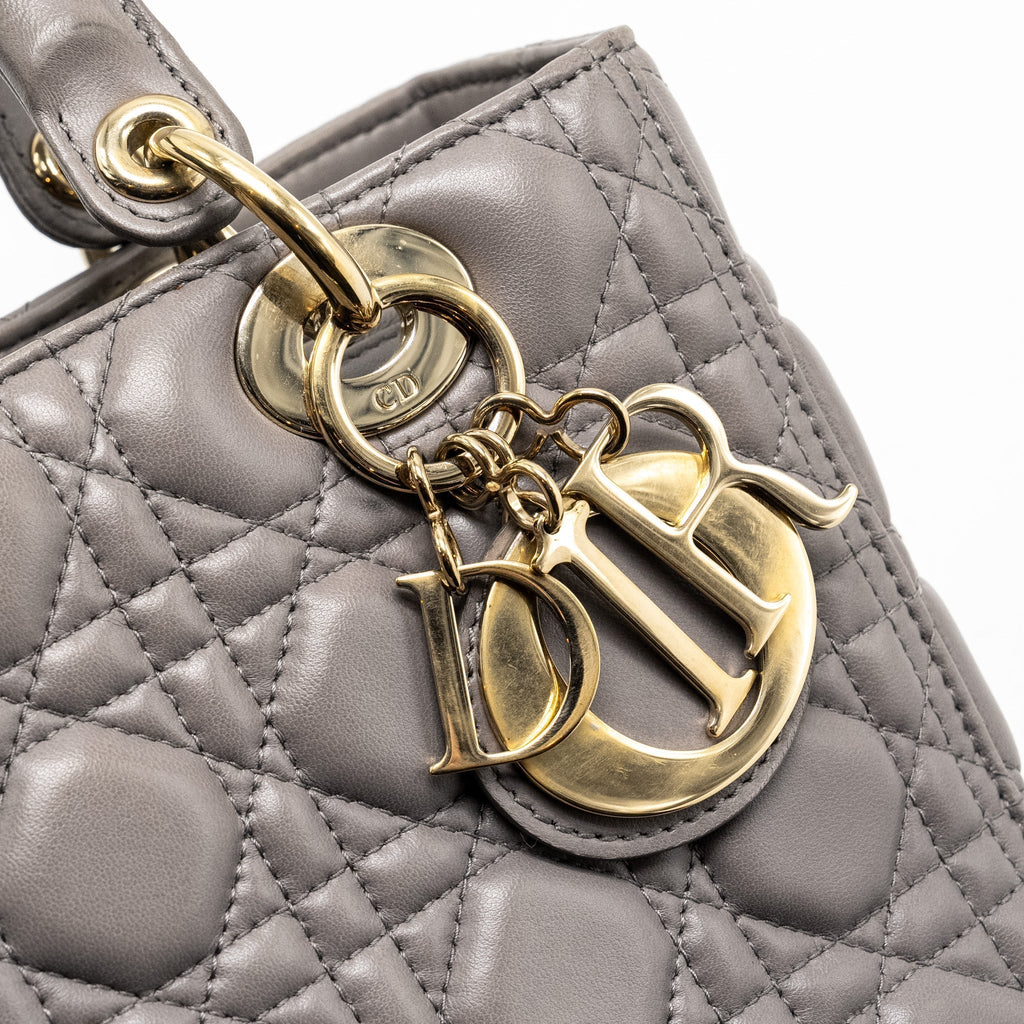 DIOR MEDIUM LADY DIOR LAMBSKIN GREY LGHW