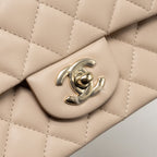 CHANEL TOP HANDLE MINI RECTANGULAR FLAP BAG LAMBSKIN ECRU/DARK BEIGE LGHW(MICROCHIP)