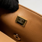 CHANEL TOP HANDLE MINI RECTANGULAR FLAP BAG LAMBSKIN ECRU/DARK BEIGE LGHW(MICROCHIP)