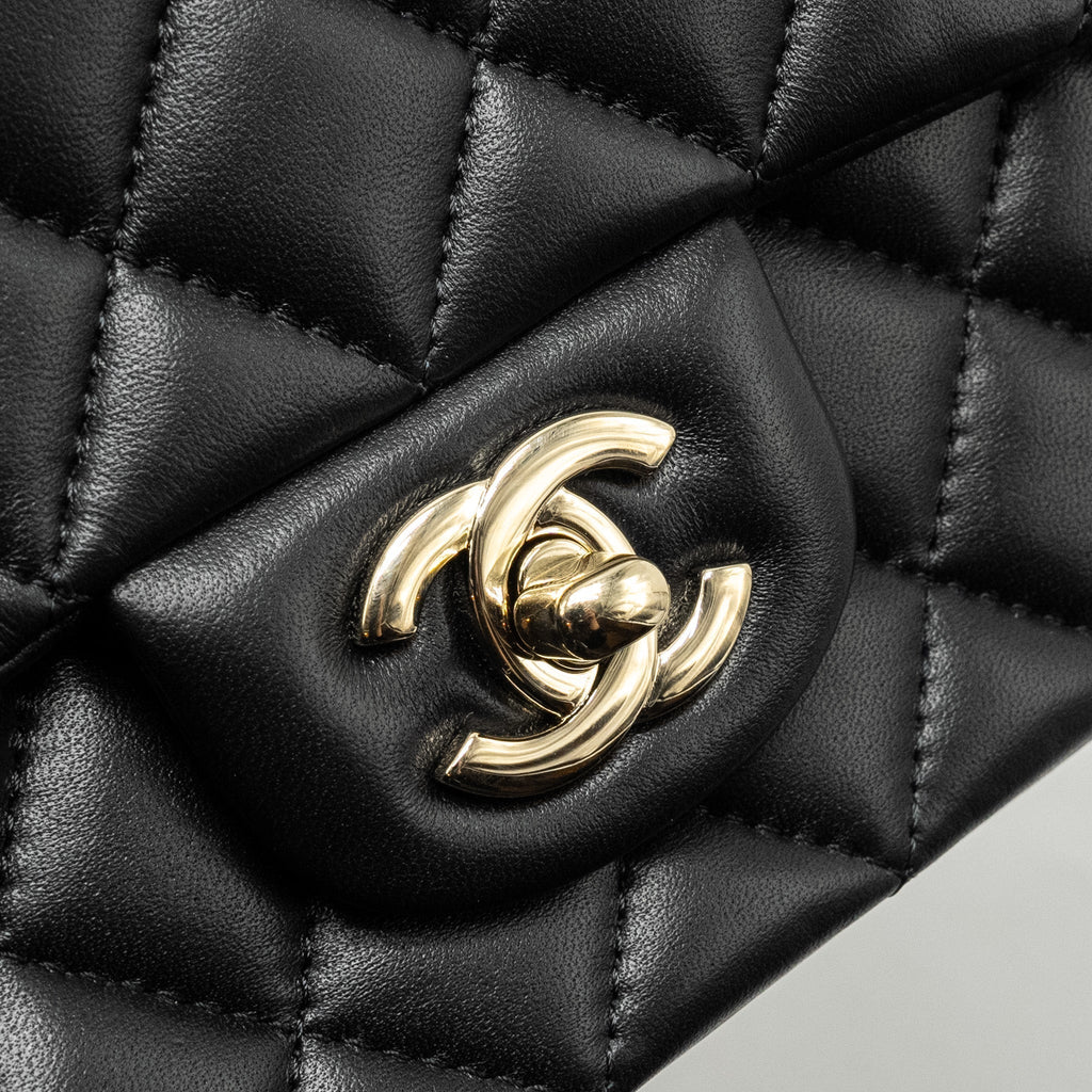 CHANEL TOP HANDLE MINI RECTANGULAR FLAP BAG LAMBSKIN BLACK LGHW (MICROCHIP)