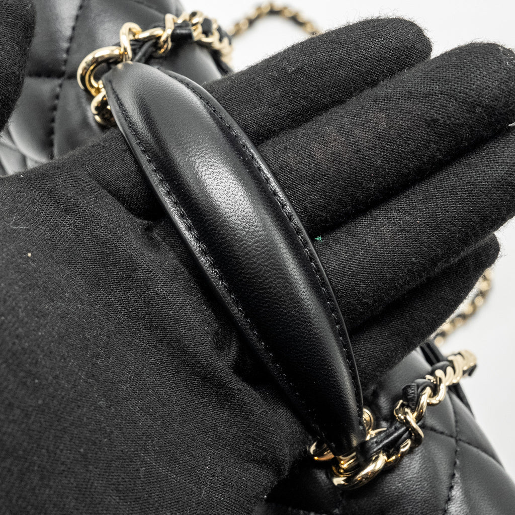 CHANEL TOP HANDLE MINI RECTANGULAR FLAP BAG LAMBSKIN BLACK LGHW (MICROCHIP)
