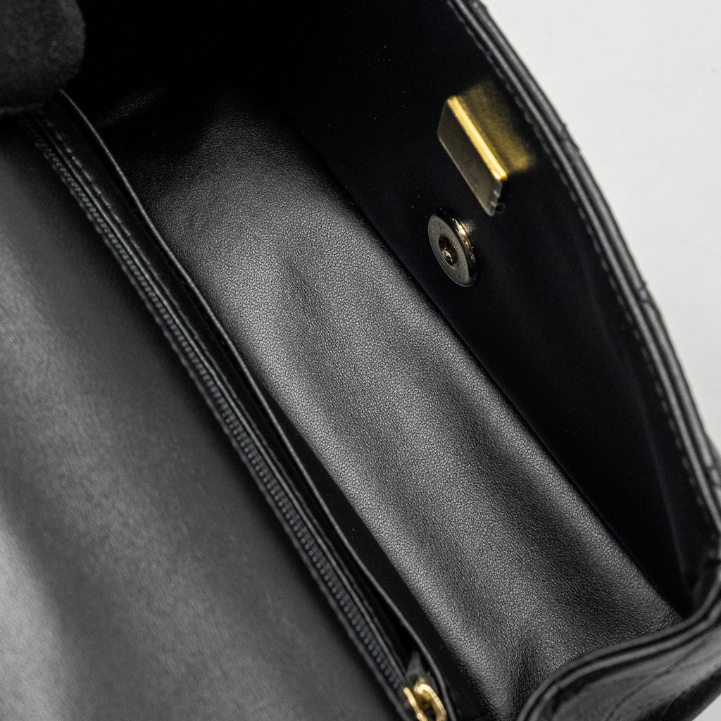 CHANEL TOP HANDLE MINI RECTANGULAR FLAP BAG LAMBSKIN BLACK LGHW (MICROCHIP)