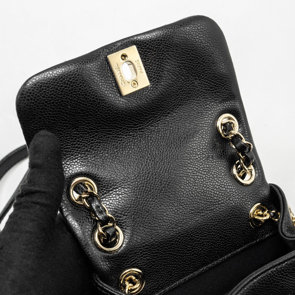 CHANEL 24A MINI DUMA BACKPACK GRAINED CALFSKIN BLACK LGHW (MICROCHIP)