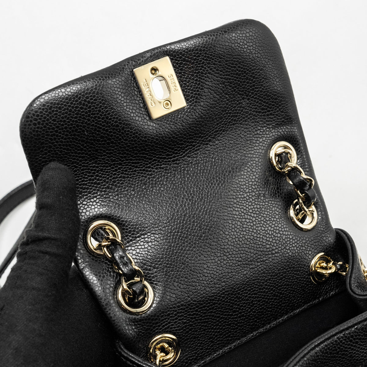 CHANEL 24A MINI DUMA BACKPACK GRAINED CALFSKIN BLACK LGHW (MICROCHIP)