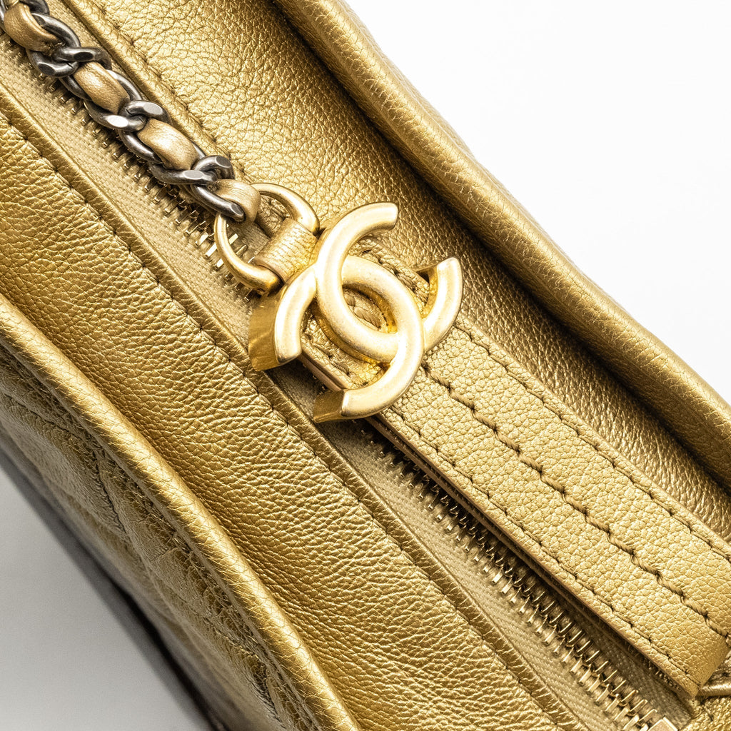CHANEL SMALL GABRIELLE HOBO BAG METALLIC GOATSKIN DARK GOLD/BRONZE WITH MULTICOLOUR HARDWARE
