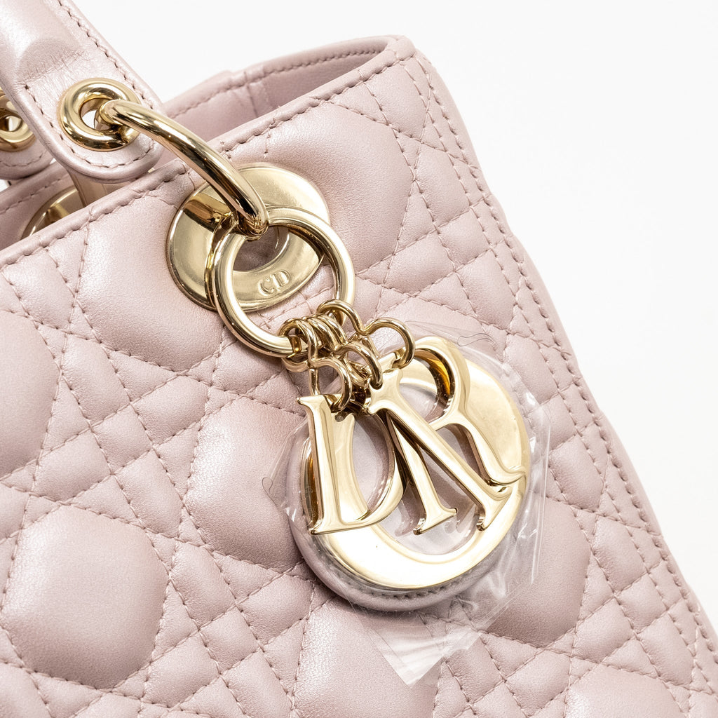 DIOR MEDIUM LADY DIOR LAMBSKIN IRIDESCENT PINK LGHW