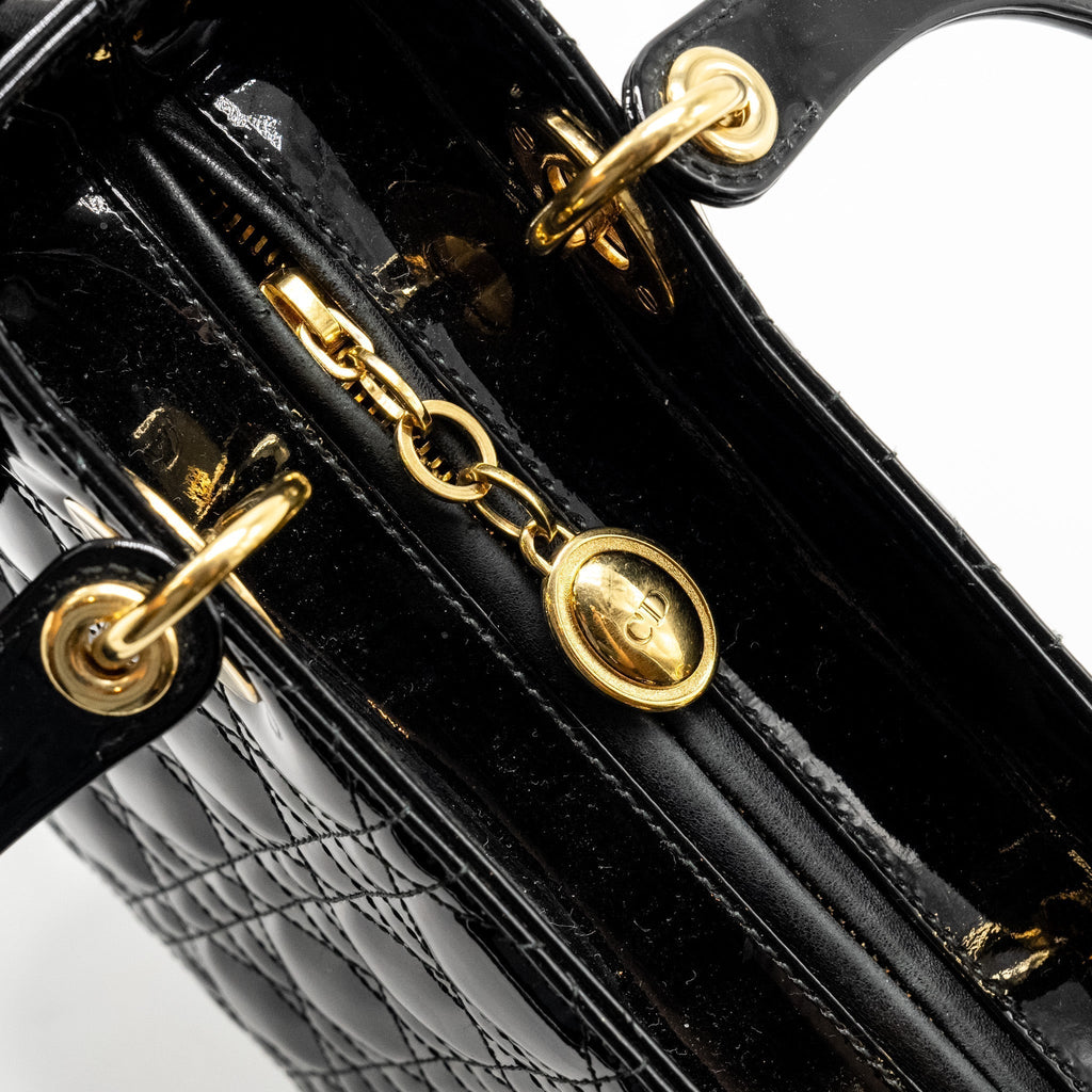 DIOR MEDIUM LADY DIOR PATENT BLACK GHW
