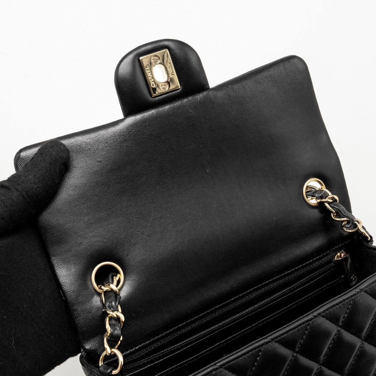 CHANEL MINI RECTANGULAR FLAP BAG LAMBSKIN BLACK LGHW (MICROCHIP)