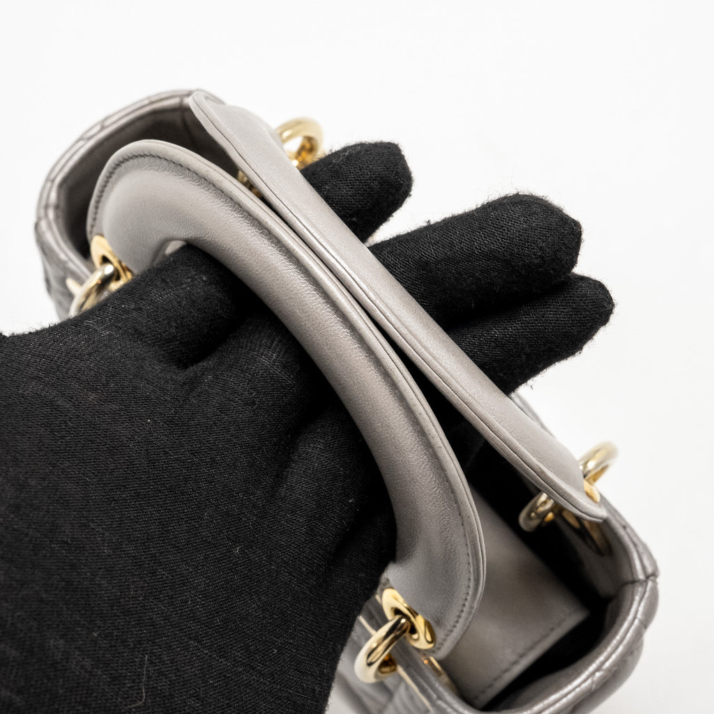 DIOR MINI LADY DIOR LAMBSKIN IRIDESCENT GREY LGHW