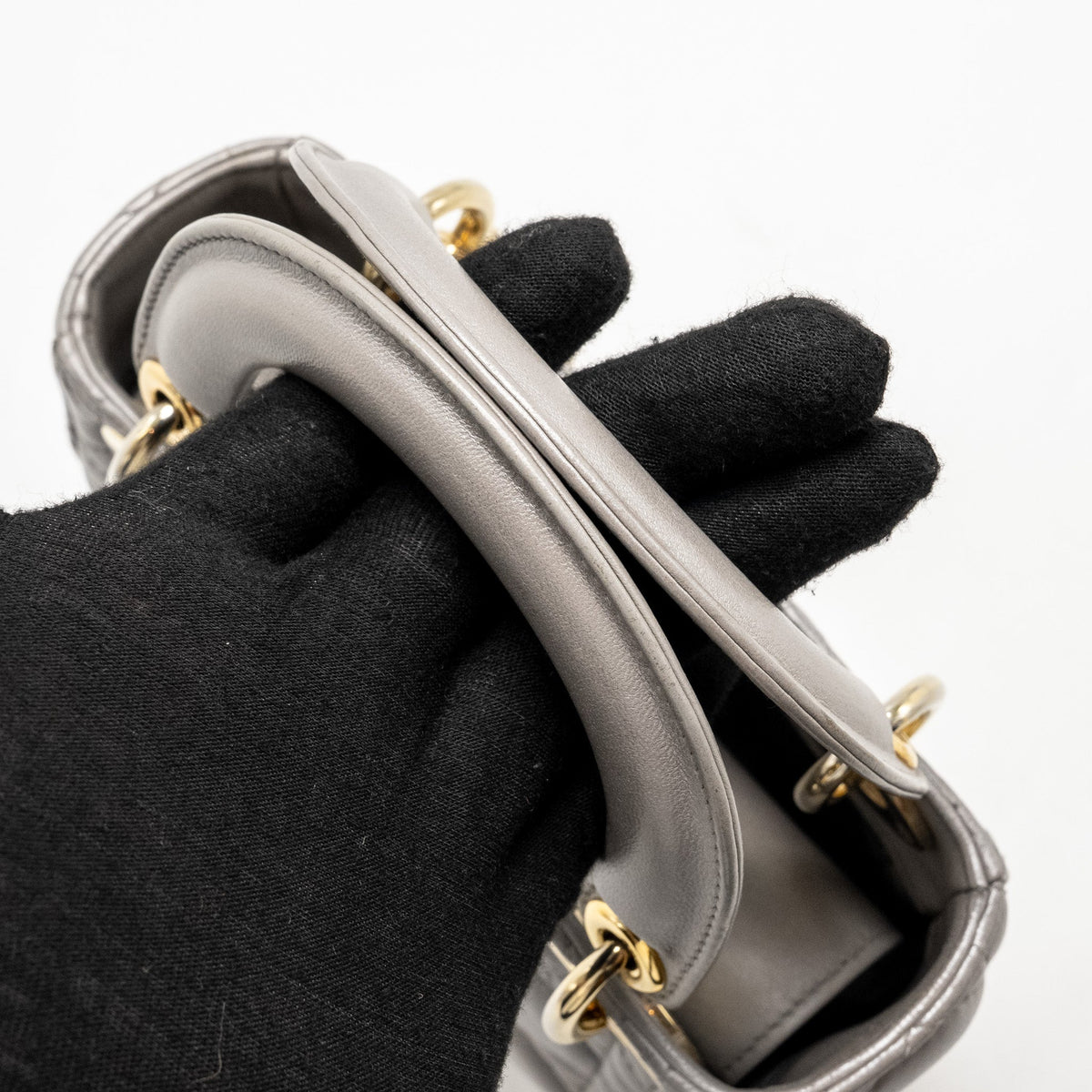 DIOR MINI LADY DIOR LAMBSKIN IRIDESCENT GREY LGHW