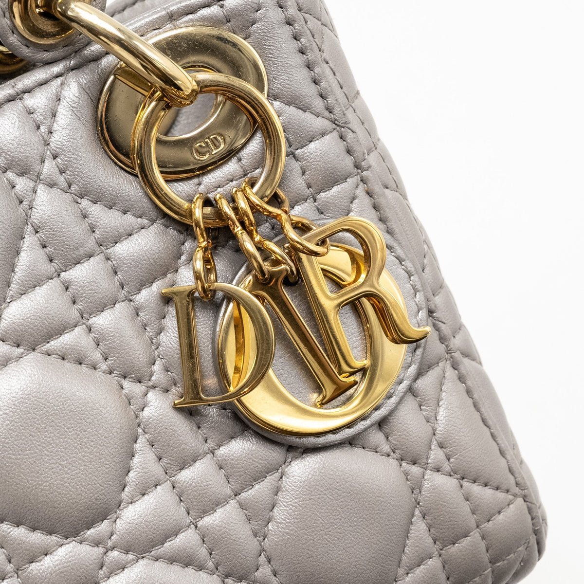 DIOR MINI LADY DIOR LAMBSKIN IRIDESCENT GREY LGHW