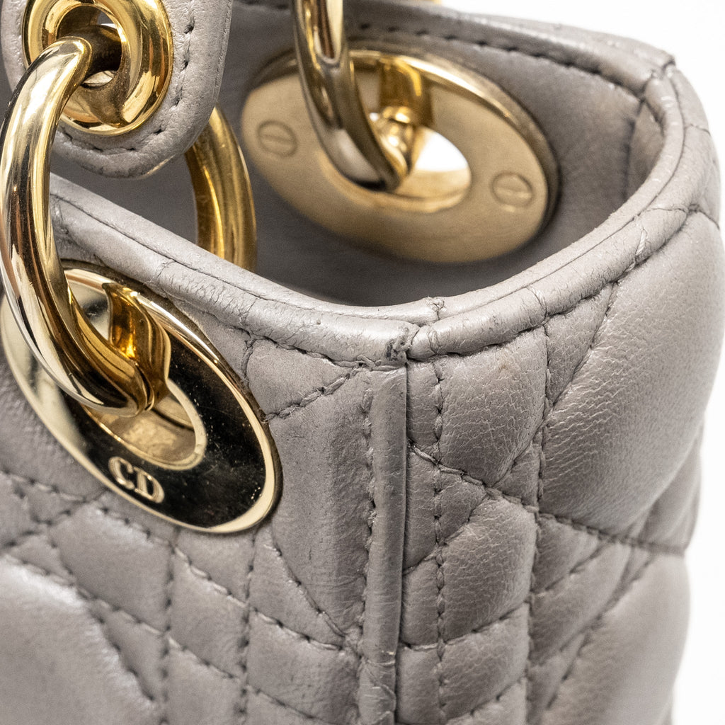 DIOR MINI LADY DIOR LAMBSKIN IRIDESCENT GREY LGHW