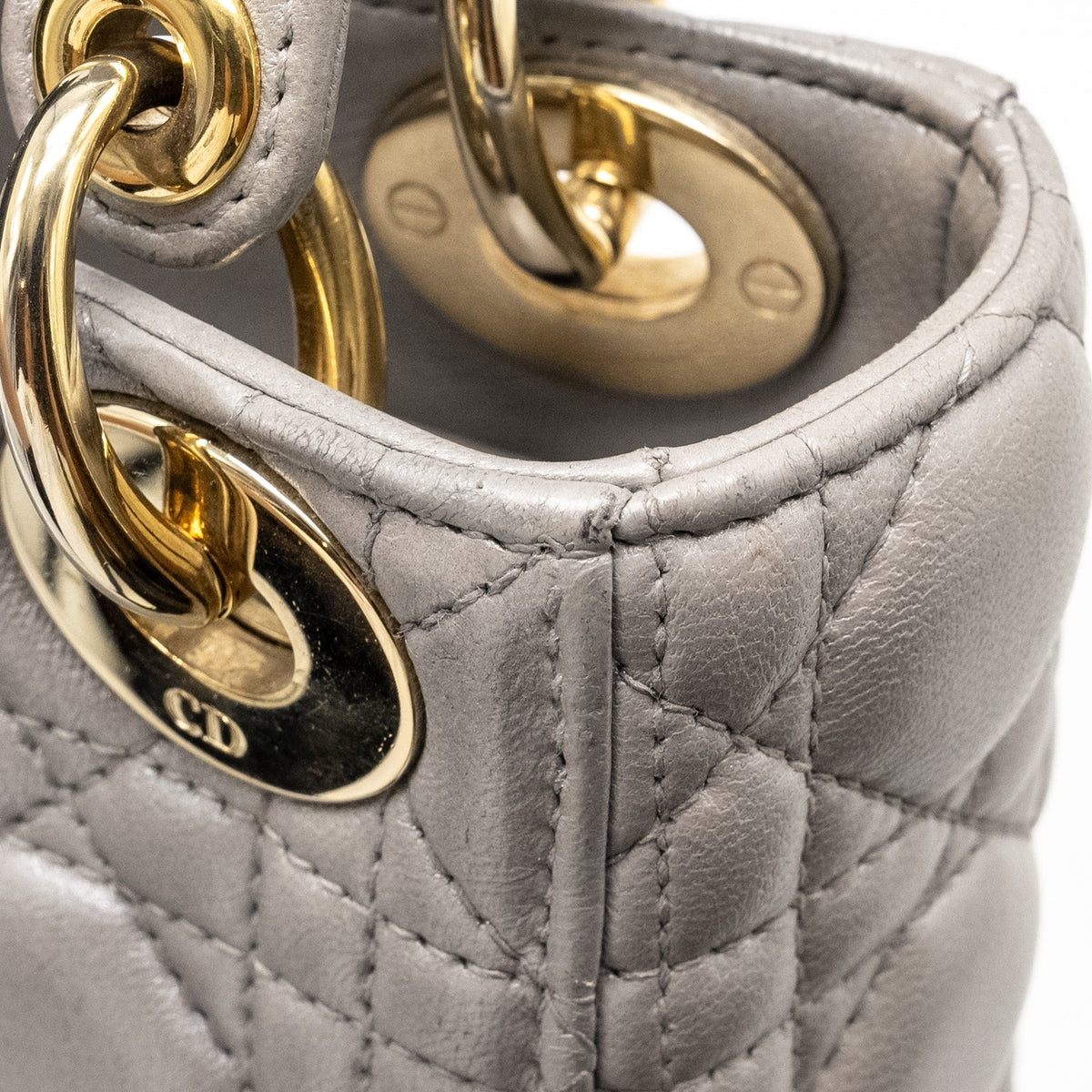DIOR MINI LADY DIOR LAMBSKIN IRIDESCENT GREY LGHW