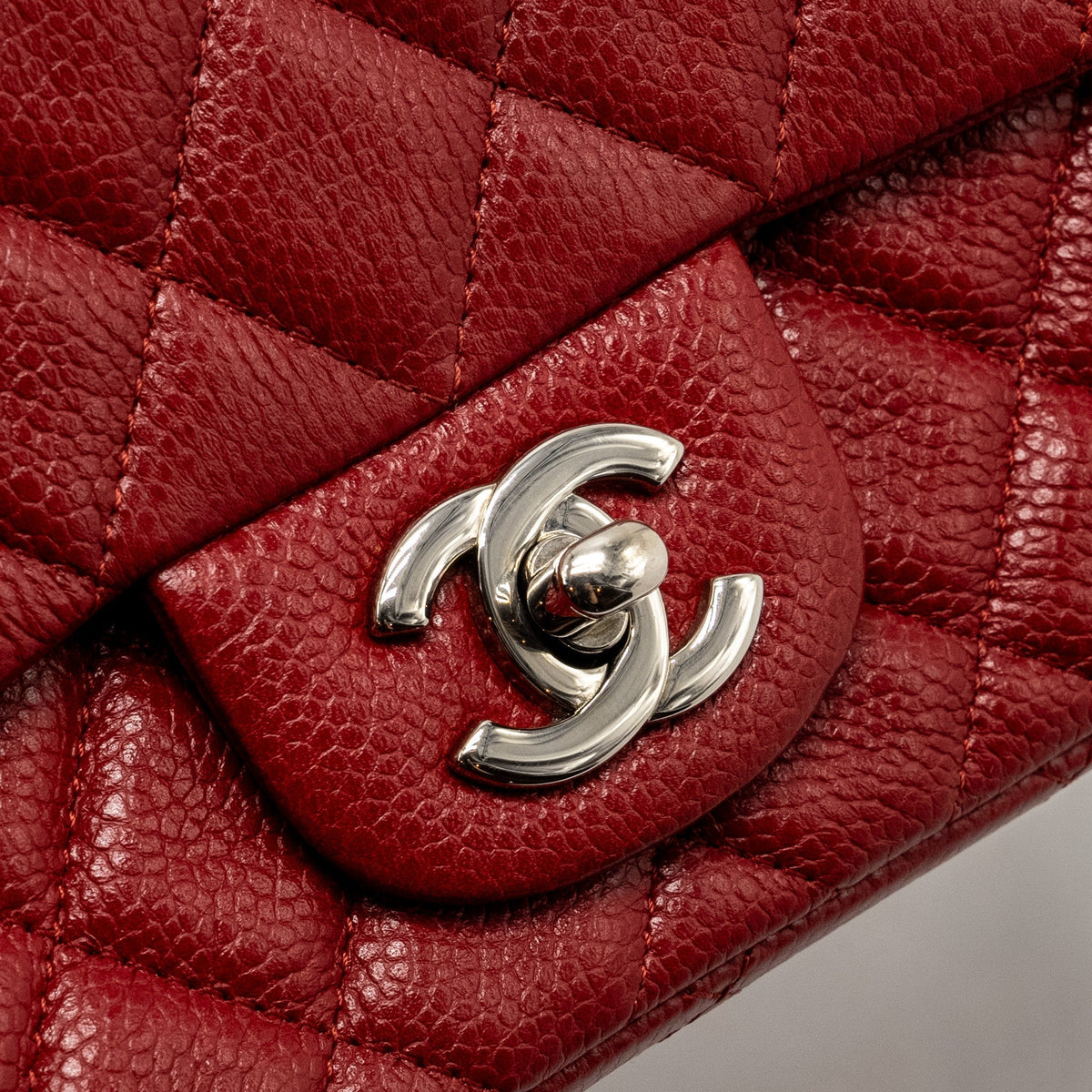 CHANEL MINI SQUARE FLAP BAG CAVIAR RED SHW