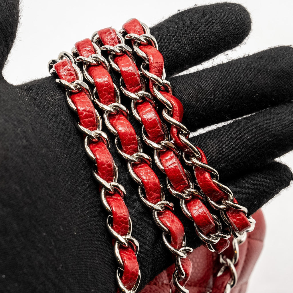 CHANEL MINI SQUARE FLAP BAG CAVIAR RED SHW
