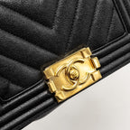 CHANEL CHEVRON SMALL BOY BAG CAVIAR BLACK GHW