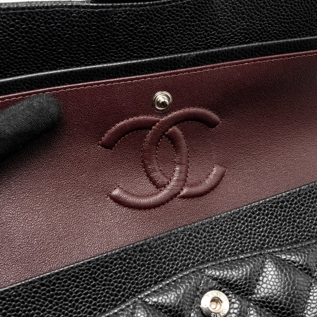 CHANEL SMALL CLASSIC DOUBLE FLAP BAG CAVIAR BLACK SHW (MICROCHIP)