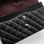 CHANEL SMALL CLASSIC DOUBLE FLAP BAG CAVIAR BLACK SHW (MICROCHIP)
