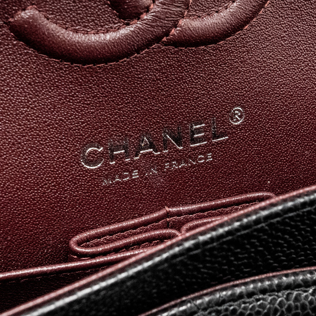 CHANEL SMALL CLASSIC DOUBLE FLAP BAG CAVIAR BLACK SHW (MICROCHIP)
