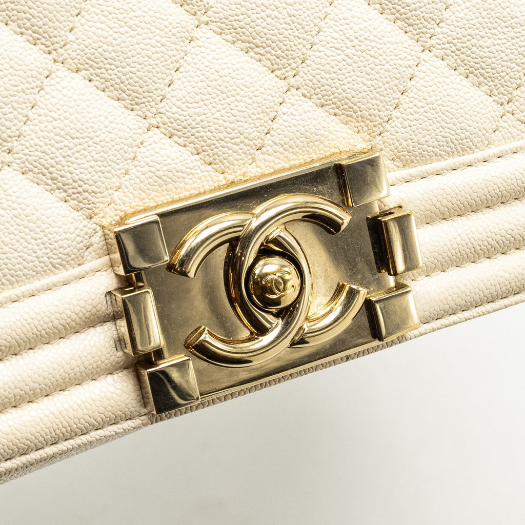 CHANEL SMALL BOY BAG CAVIAR WHITE LGHW