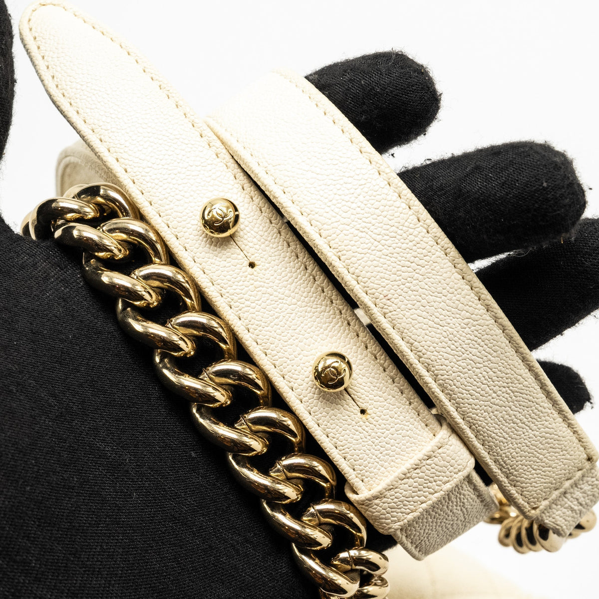 CHANEL SMALL BOY BAG CAVIAR WHITE LGHW