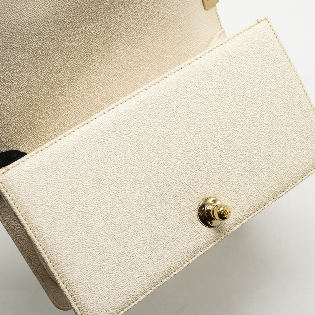 CHANEL SMALL BOY BAG CAVIAR WHITE LGHW