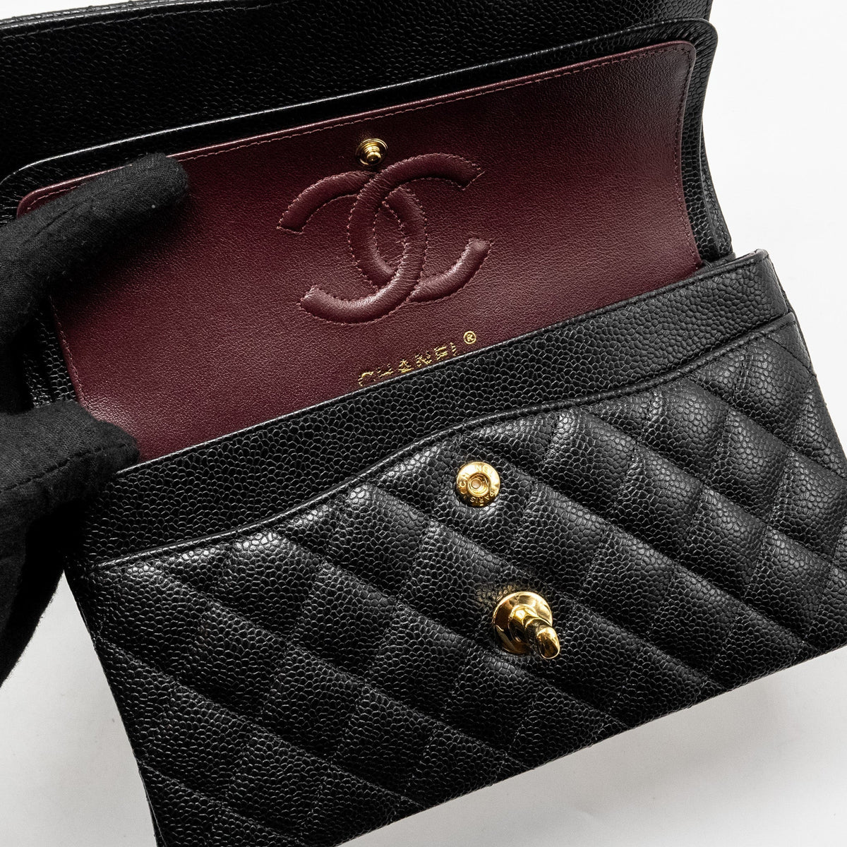 CHANEL SMALL CLASSIC DOUBLE FLAP BAG CAVIAR BLACK GHW (MICROCHIP)