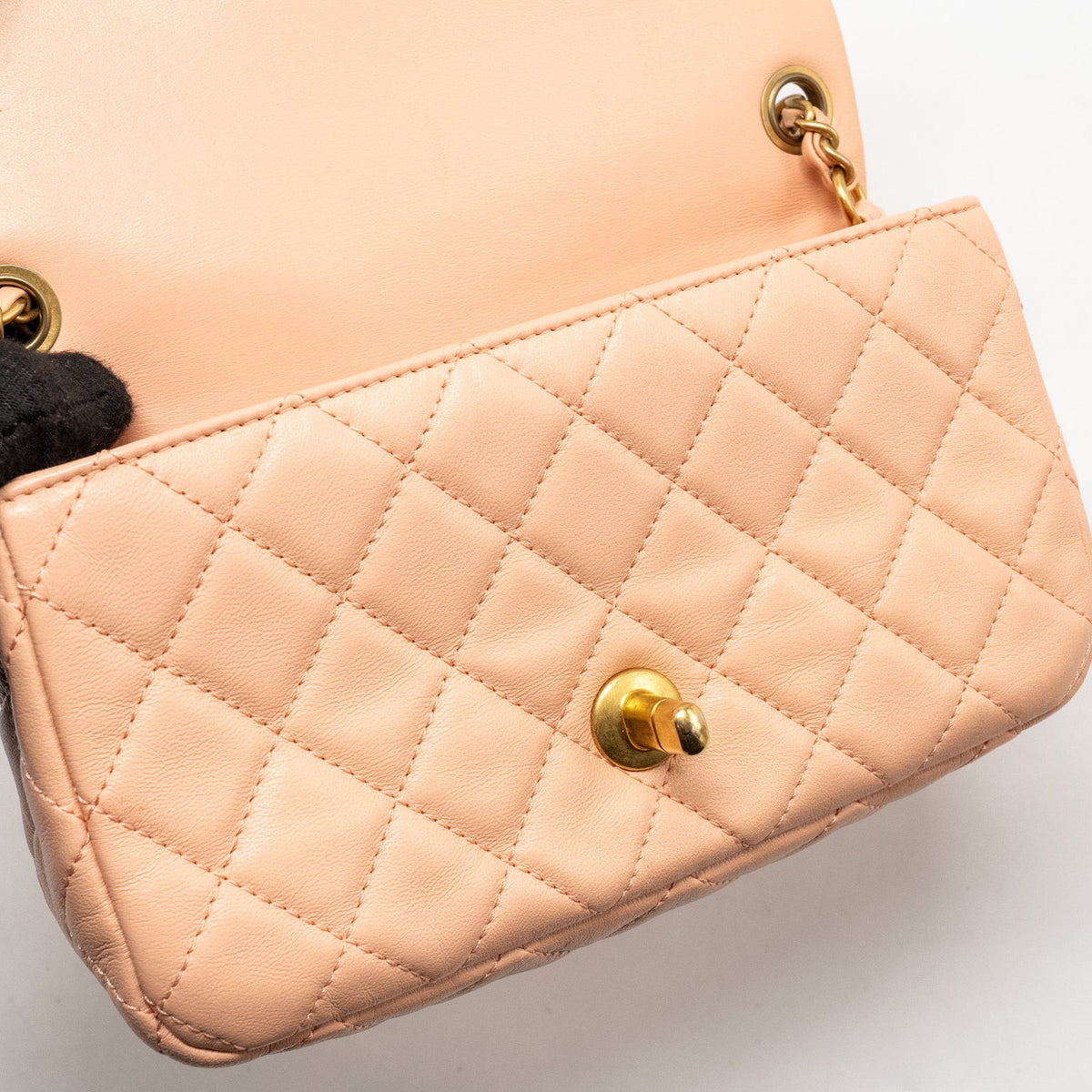 CHANEL PEARL CRUSH MINI RECTANGULAR FLAP BAG LAMBSKIN PINK GHW (MICROCHIP)