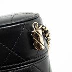 CHANEL CC ROUND VANITY CASE WITH CHAIN LAMBSKIN BLACK LGHW