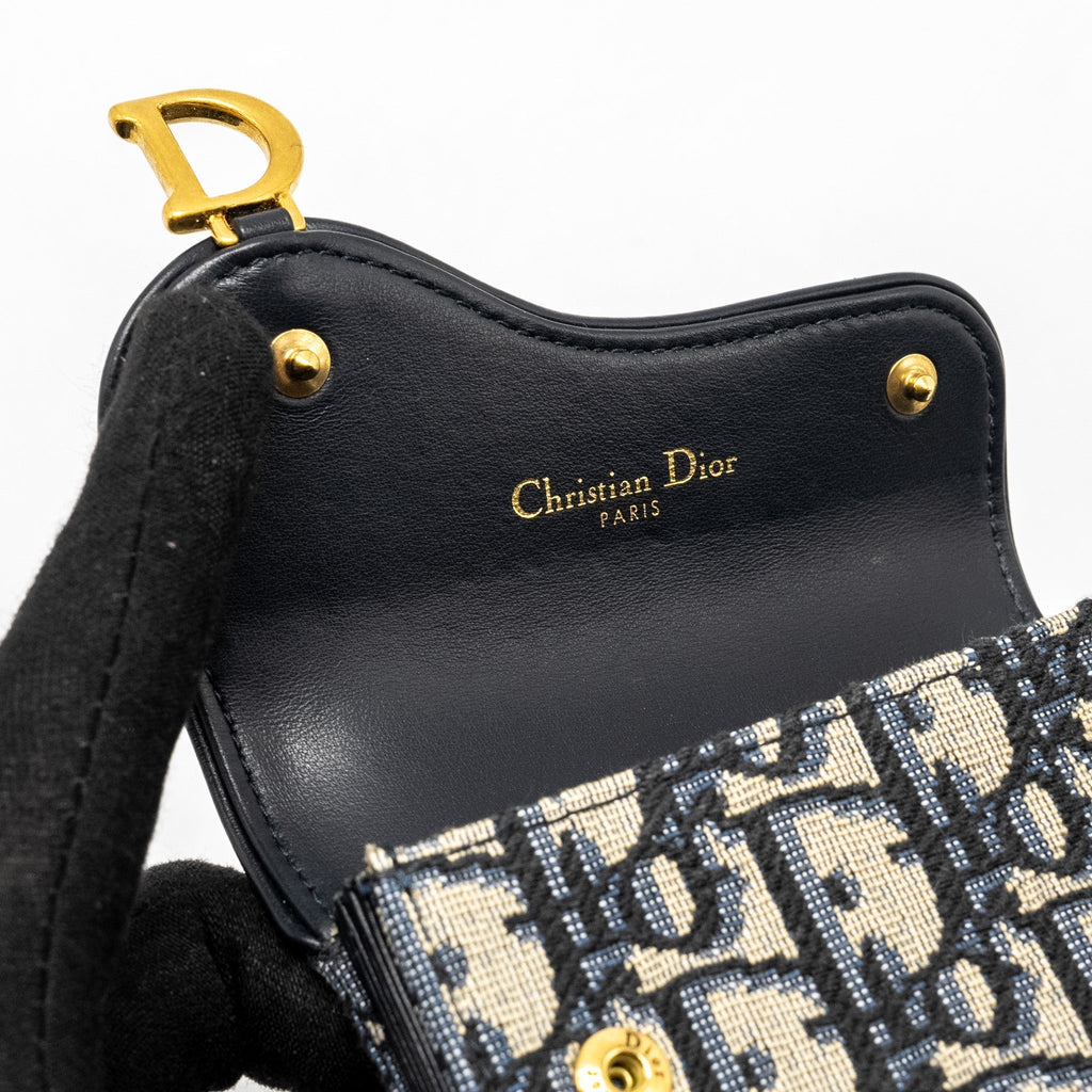DIOR SADDLE LOTUS WALLET BLUE OBLIQUE JACQUARD GHW