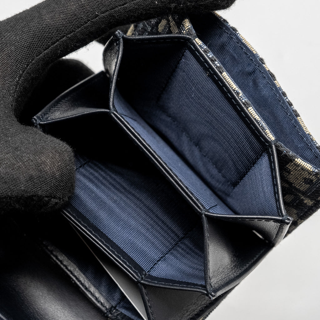 DIOR SADDLE LOTUS WALLET BLUE OBLIQUE JACQUARD GHW