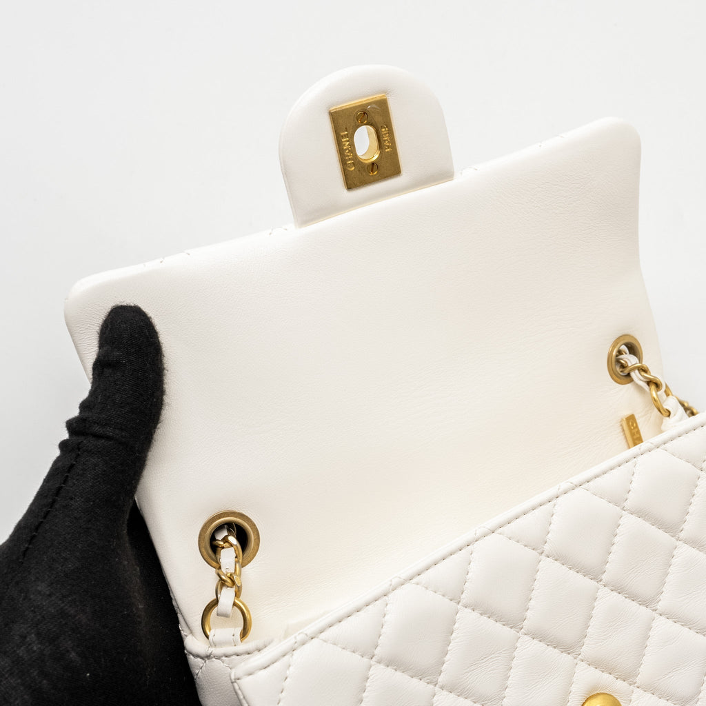 CHANEL PEARL CRUSH MINI RECTANGULAR FLAP BAG LAMBSKIN WHITE GHW (MICROCHIP)