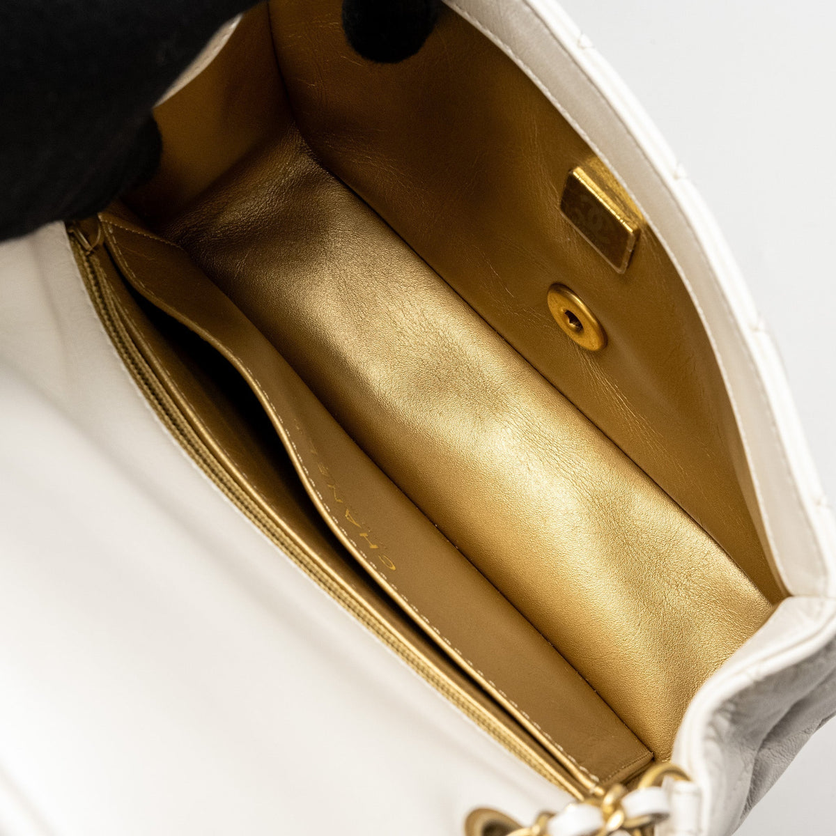 CHANEL PEARL CRUSH MINI RECTANGULAR FLAP BAG LAMBSKIN WHITE GHW (MICROCHIP)