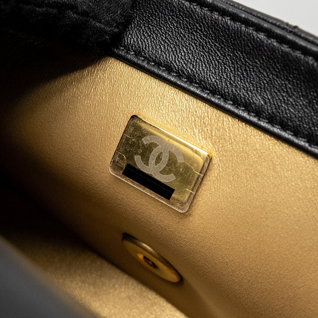 CHANEL PEARL CRUSH MINI RECTANGULAR FLAP BAG LAMBSKIN BLACK GHW (MICROCHIP)