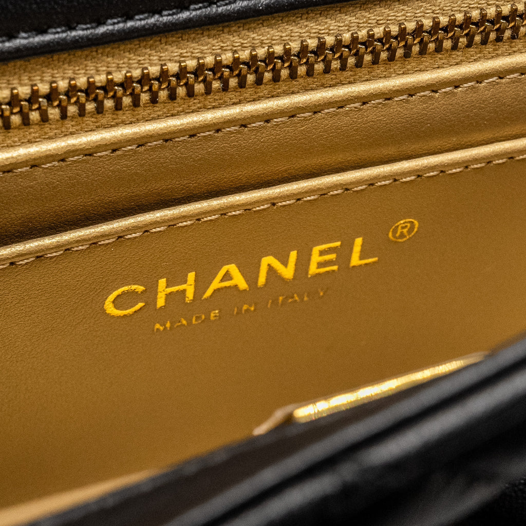 CHANEL PEARL CRUSH MINI RECTANGULAR FLAP BAG LAMBSKIN BLACK GHW (MICROCHIP)