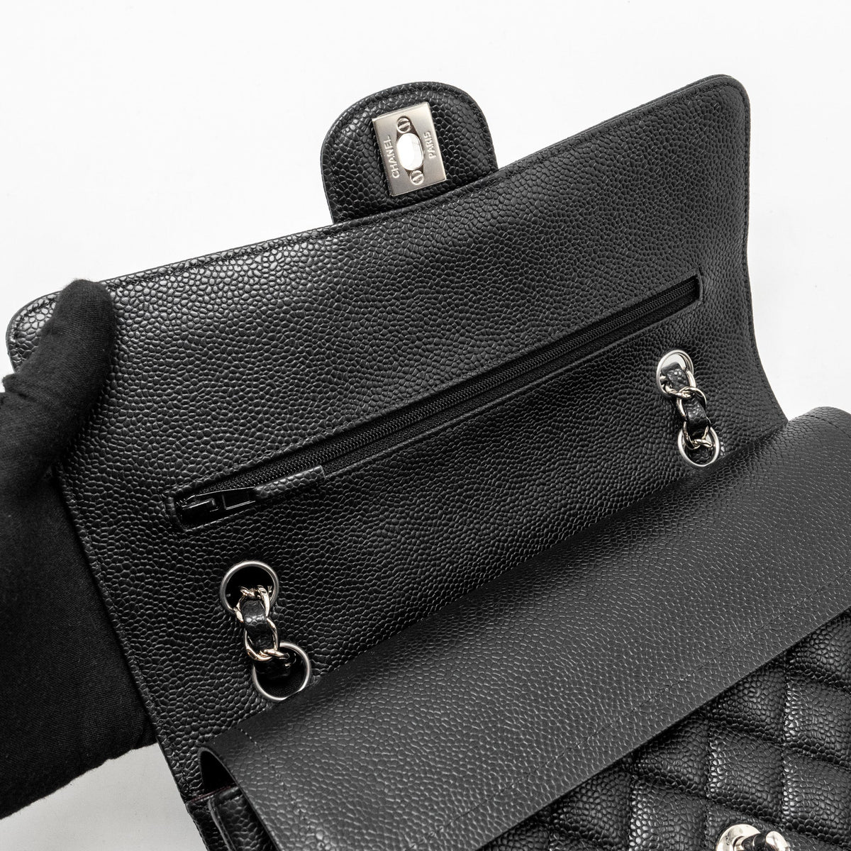 CHANEL MEDIUM CLASSIC DOUBLE FLAP BAG CAVIAR BLACK SHW