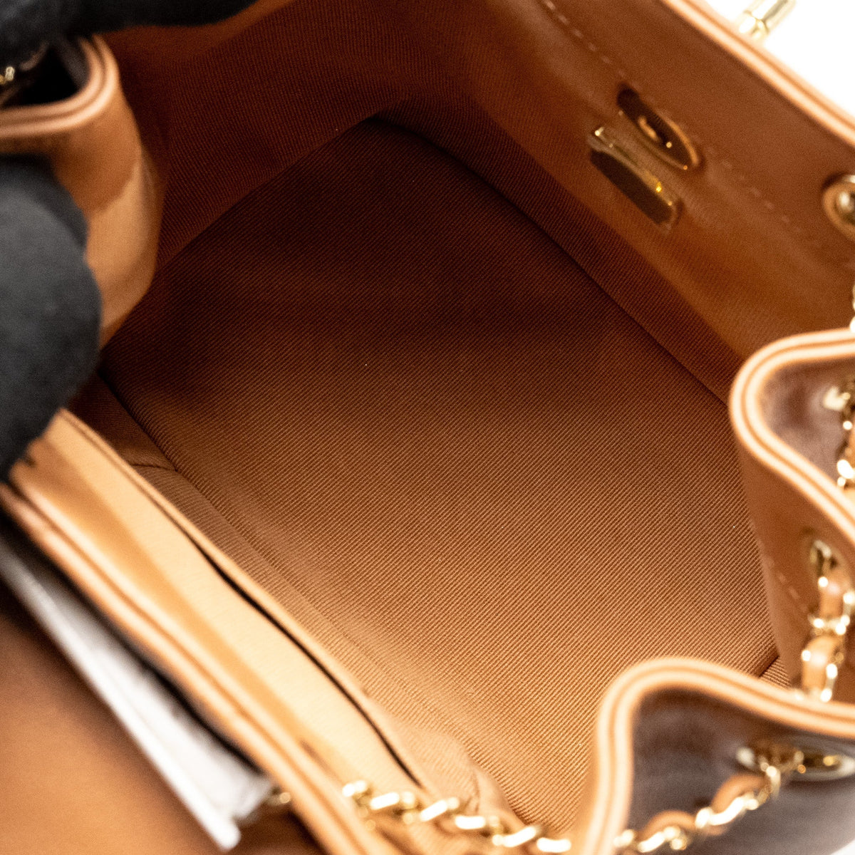 CHANEL 24P MINI DUMA BACKPACK CALFSKIN CARAMEL LGHW (MICROCHIP)