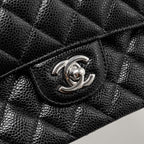 CHANEL MEDIUM CLASSIC DOUBLE FLAP BAG CAVIAR BLACK SHW (MICROCHIP)