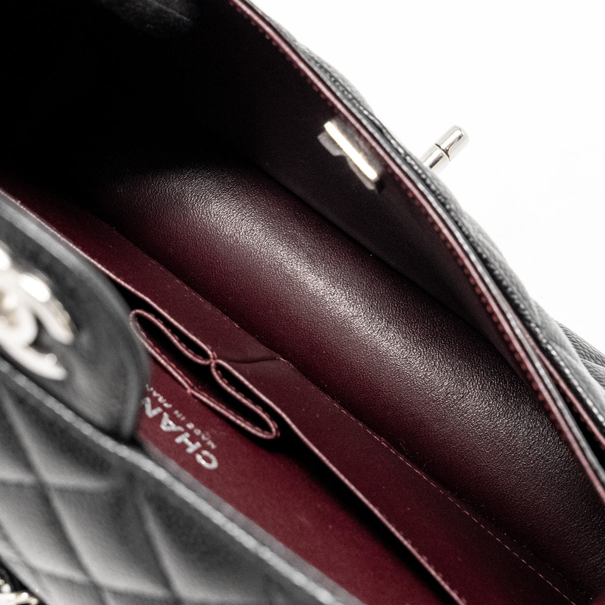 CHANEL MEDIUM CLASSIC DOUBLE FLAP BAG CAVIAR BLACK SHW (MICROCHIP)