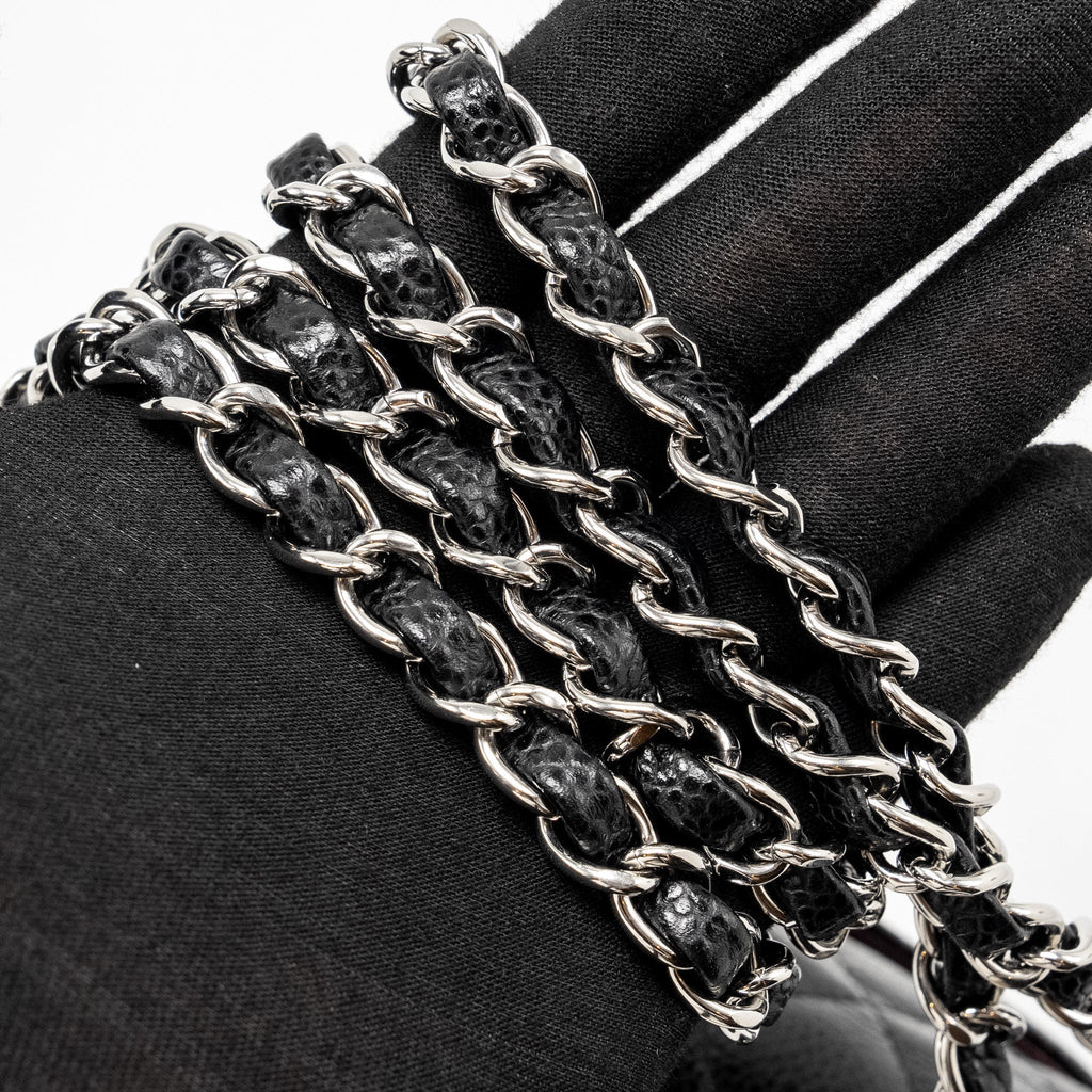 CHANEL MEDIUM CLASSIC DOUBLE FLAP BAG CAVIAR BLACK SHW (MICROCHIP)