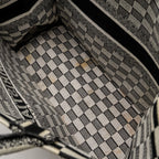 DIOR LARGE BOOK TOTE WHITE CHECKERED EMBROIDERED CANVAS BLACK / WHITE