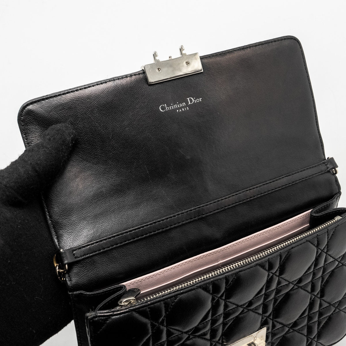 DIOR MISS DIOR PROMENADE POUCH BAG LAMBSKIN BLACK SHW